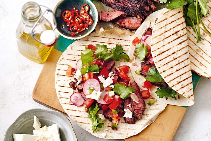Charred Beef Tacos with Tomato Radish Salsa